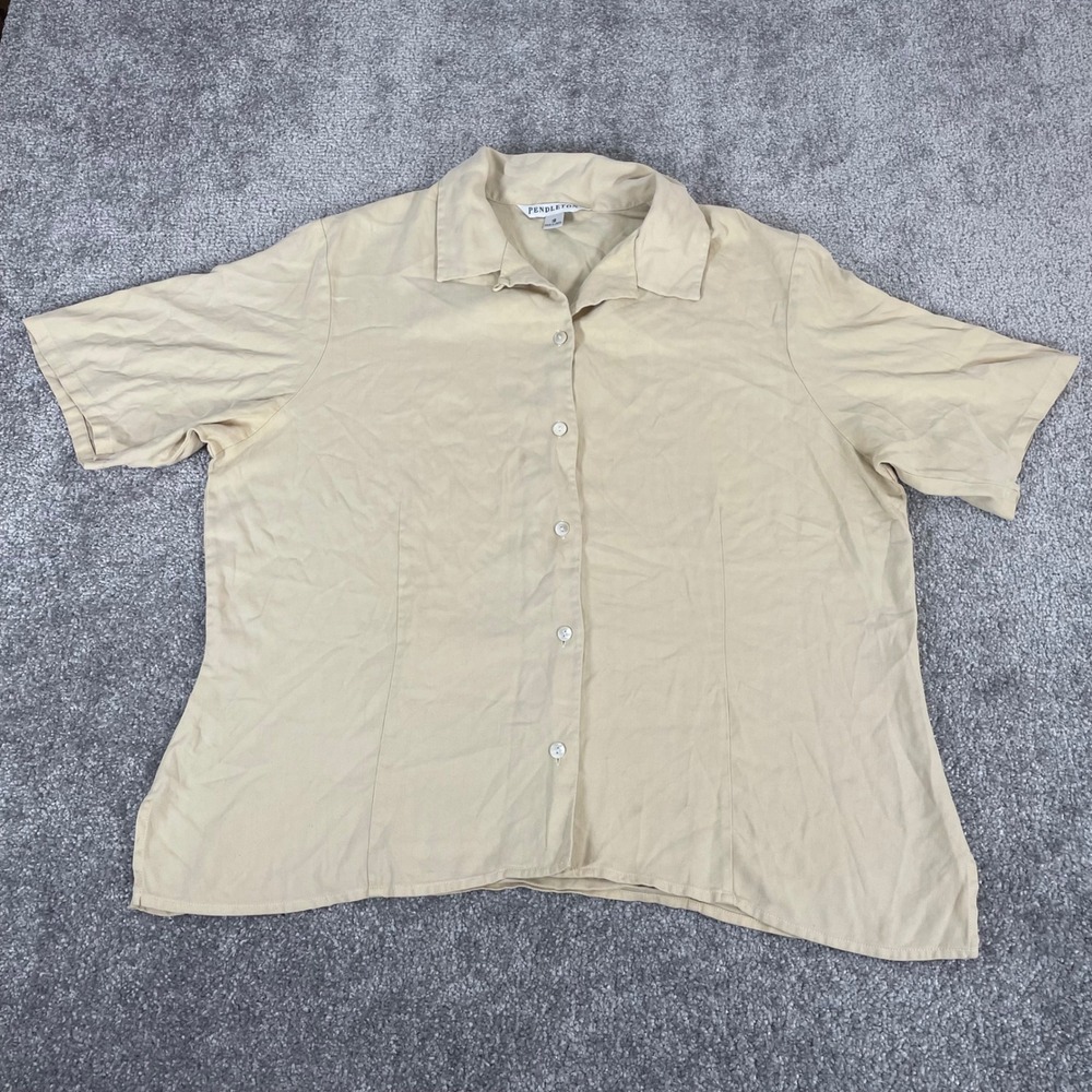 Pendleton Button Up Blouse Womens 18 Silk Short Sleeve Tan Workwear Office
